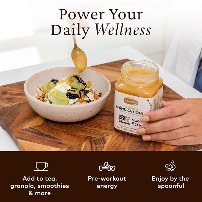 Comvita Manuka Honey MGO 50+ Multifloral - Raw Manuka Honey New Zealand Pure &amp Unpasteurized for Tea &amp Wellness Superfood Sugar Alternative Wild Non-GMO - 500g (17.6 oz)