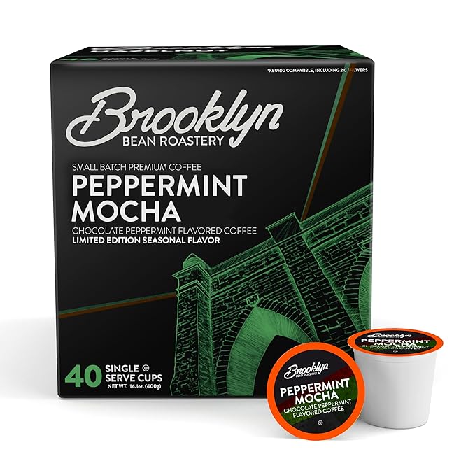 Brooklyn Beans Peppermint Mocha Coffee Pods for Keurig K-Cup Brewers 40 Count Single-Serve Pods Flavor Enhanced Minty Chocolate Coffee