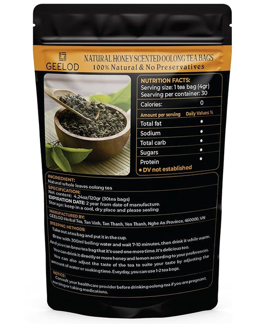 30 Nature Oolong Tea Bags – 100% Pure Whole Leaf Mix Nature Honey- Cortisol &amp Calming Tea for Anxiety Stress Digestion and Metabolism Rich in Antioxidants Vegan and Non-GMO