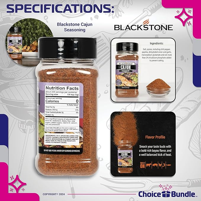 Blackstone Cajun Seasoning – Gourmet Griddle Premium Barbecue Rub 2 Pk (16.6 oz) + BBQ Masters &amp Opener (4 Items)!