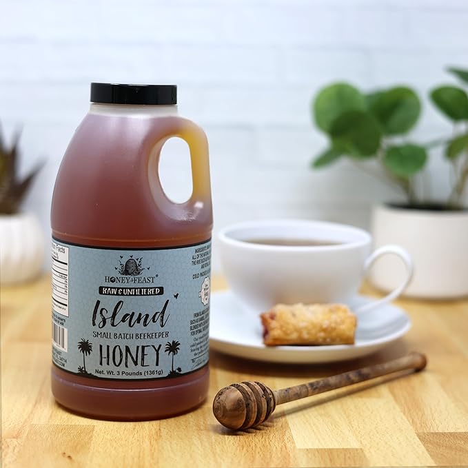 HONEY FEAST Island Honey 3 Pounds (Pack of 2) Raw &amp Unfiltered – Small-Batch Beekeeper’s Delight