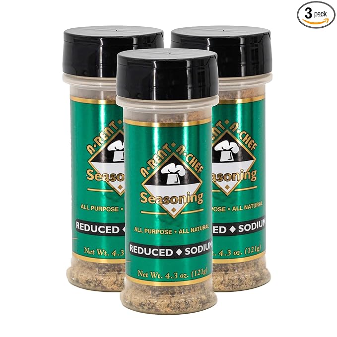 All Purpose Reduced Sodium Seasoning - Gluten Free - Sugar Free - 3 pack of 4.3 oz - A-Rent-A-Chef All Natural - Made in the USA - Proudly Made in Nebraska - MSG Free - All Natural Food Seasoning
