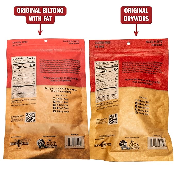 Biltong Depot Biltong + Drywors Bundle - 8oz (2 Pack) | Original Air-Dried Beef Slices with Fat &amp Snack Sticks | High Protein | Jerky Alternative | Zero Sugar | Keto &amp Paleo Friendly | Gluten