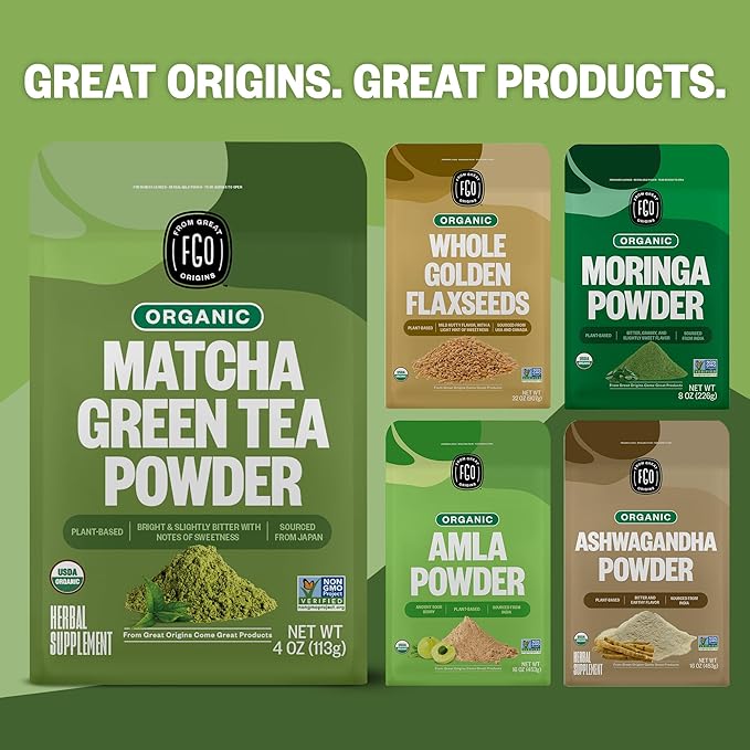 FGO Organic Matcha Green Tea Powder Japanese Culinary Grade for Cooking Baking and Smoothies 4 Ounce Resealable Bag Packaging May Vary (Pack of 1)