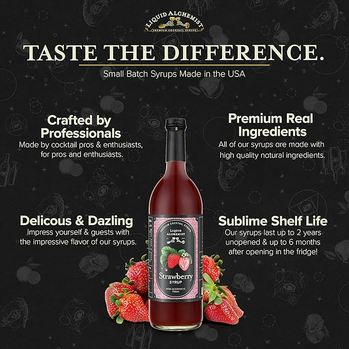 Liquid Alchemist Strawberry Syrup for Drinks - Real Ingredients Make our Strawberry Puree for Drinks a Perfect Margarita Mix - Our Flavored Syrup is Gluten &amp Dairy Free (25.4 oz)
