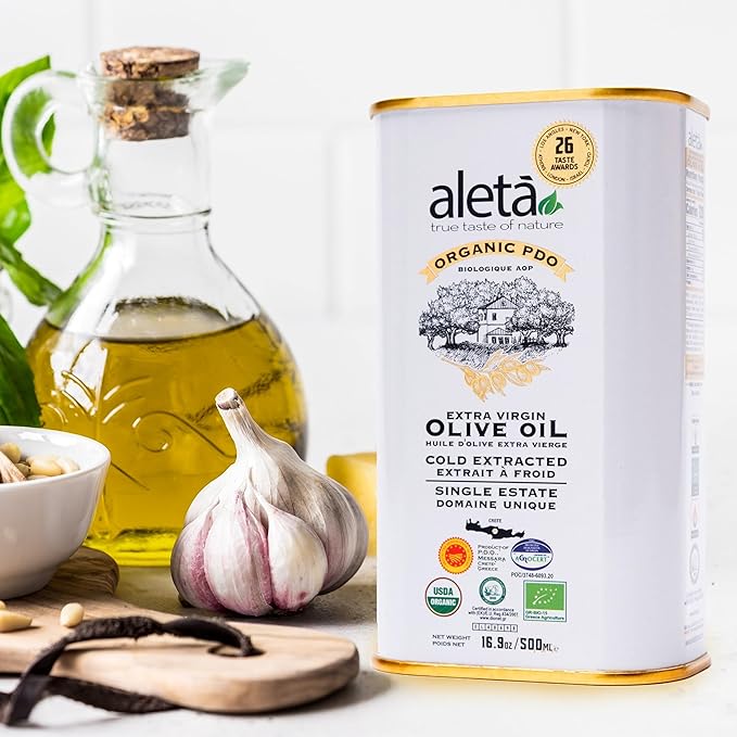 Aleta Farms Olive Oil Extra Virgin USDA Organic Single Estate PDO Polyphenol Rich Olive Oil Cold Pressed Global Gold Awards EVOO Kosher. 16.9 Fl Oz (Pack of 1)