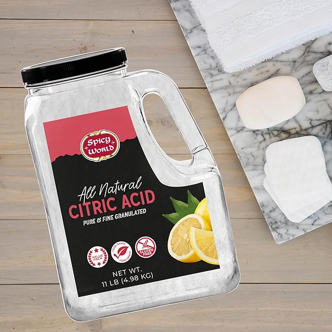 Citric Acid 11 LB Bulk Jar - All Natural Food Grade Non-GMO Citric Acid Powder for Cleaning Bath Bombs Preserving | Fine Granular &amp Premium Quality by Spicy World