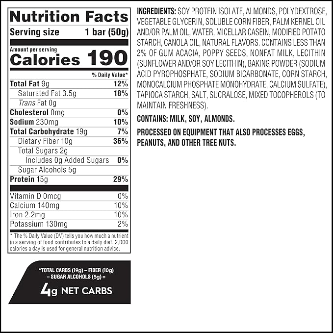 Atkins Soft Baked High Protein Bars Lemon Poppy Seed Flavor 15g Protein 4g Net Carbs 2g Sugar Keto Snacks Low Sugar Bars High Fiber Snacks 6 pack (4 bars each)