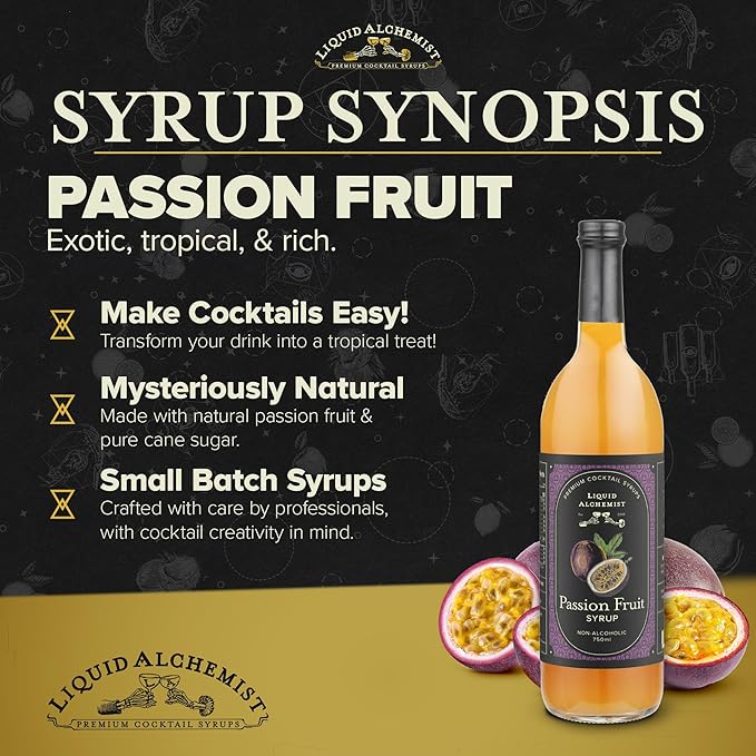 Liquid Alchemist Passion Fruit Syrup for Cocktails - Real Ingredients Make our Passion Fruit Puree for Cocktails the Perfect Margarita Mix - Non-GMO &amp Vegan (25.4 oz)