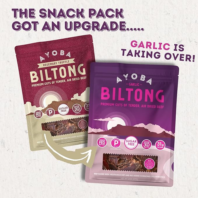 Ayoba Grass Fed Beef Biltong Slices Variety Pack (2 Ounce Pack of 3) - Authentic South African Protein Snacks - Keto-CertifiedPaleo-Certified Gluten Free and Sugar Free Beef Biltong