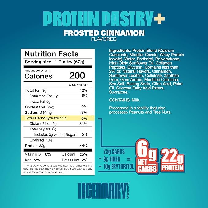 Legendary Foods 22 g Protein Pastry Bundle - Low Carb Meal Replacement Bar - Gluten Free Protien Snacks - Healthy Keto Snack Box - Low Sugar Energy Bars - Bariatric Diabetic Friendly 16 Pack