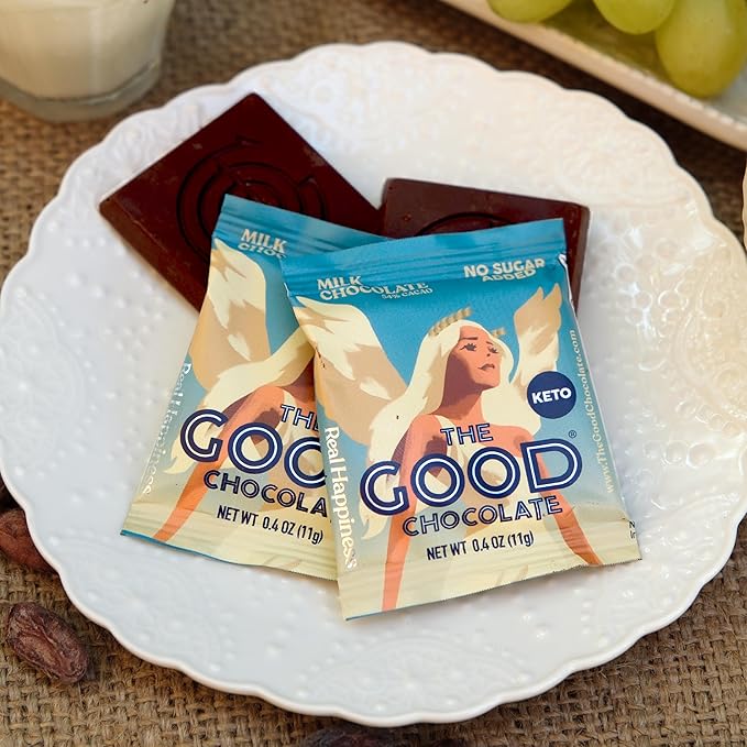 The Good Chocolate - Keto Milk Chocolate Style Squares 80% Less Sugar Lower Net Carb Snack Lower Calorie Creamy Chocolate Candy 24 Square Family Pack