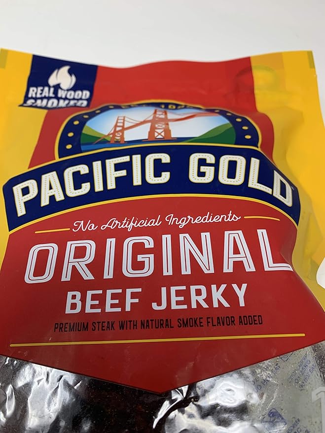 Pacific Gold Original Beef Jerky Gluten Free Real Wood Smoked Beef Jerky - 16 oz Per Bag - No Nitrates No Preservatives and High In Protein - Choose 2 Pack or 3 Pack (3 Pack)