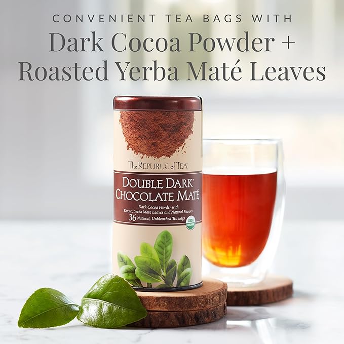 The Republic of Tea – Organic Double Dark Chocolate Maté Naturally Caffeinated Yerba Maté Steeps 36 Cups