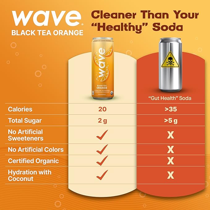 WAVE Sparkling Refreshers | Sparkling Juice | Organic Hydration | Low Calorie Drink | Lightly Carbonated Soda Alternative | No Added Sugar No Preservatives or Artificial Ingredients |12 Pack (Black T