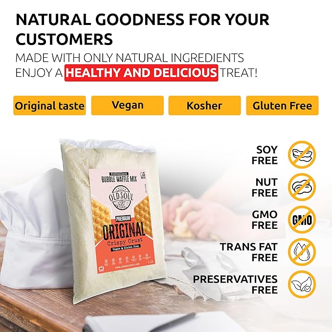 OldSoul Baking Mix | Dough Mix | Bubble Waffle Batter Mix | Original Flavor | GLUTEN FREE &amp VEGAN | 10 Lbs | 56 Big Waffles (10 Lbs Gluten Free &amp Vegan)
