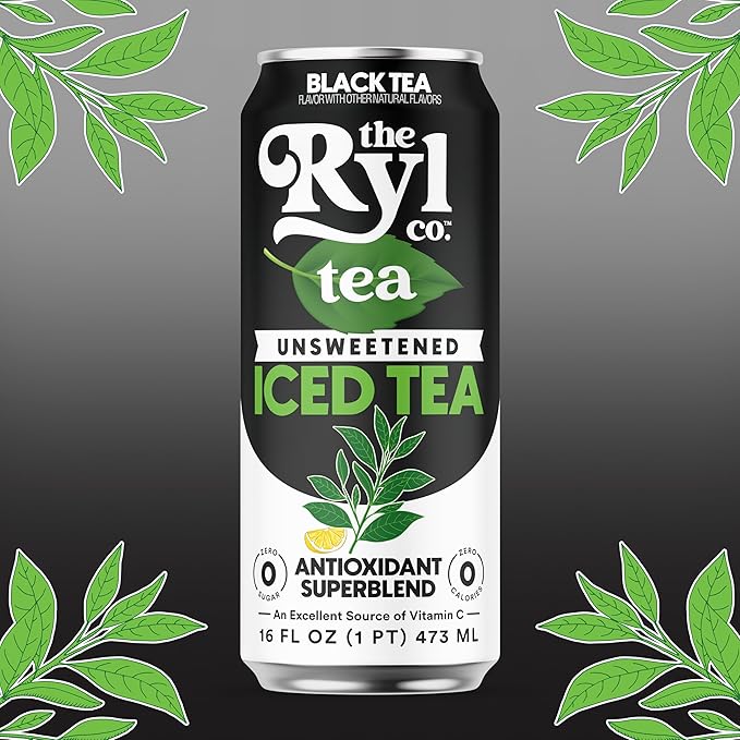 Ryl Iced Tea Unsweetened Black Tea Antioxidant Superblend Zero Sugar Zero Carb Zero Calorie Iced Tea 16.0 Fl Oz (12-Pack)