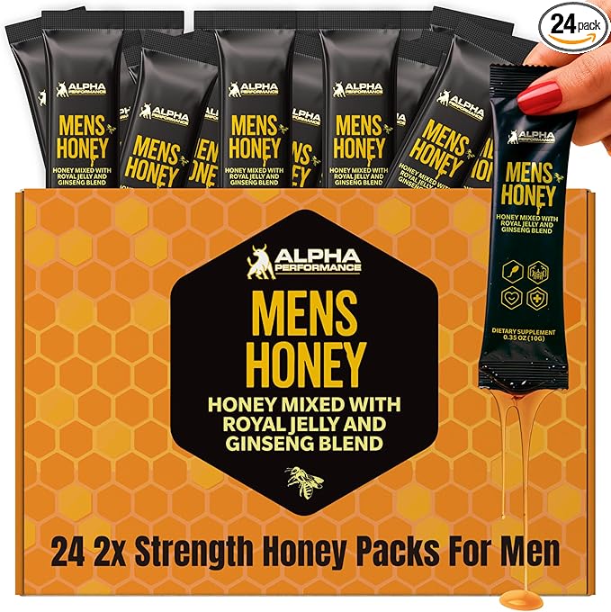 Royal Jelly Honey for Men - Extra Strength Quality Improved Formula Herbal Superfood Mix - Raw &amp Natural Energy &amp Power Supplement No Added Sugar - 24 Individual Packets 10g