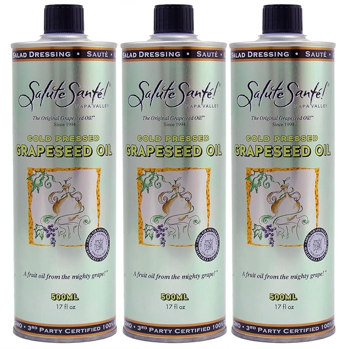 Salute Santé! Cold Pressed Grapeseed Oil – 500 ml 3-Pack — vegetable oil cooking oil grapeseed oil — High Smoke Point Neutral Flavor Ideal for Frying Baking &amp Salad Dressings