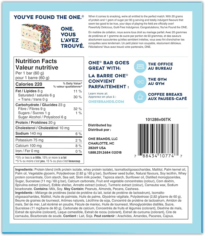 ONE Protein Bars Cinnamon Roll Gluten Free Protein Bars with 20g Protein and Only 1g Sugar &amp Protein Bars Birthday Cake Gluten Free Protein Bars with 20g Protein and only 1g Sugar Guilt-