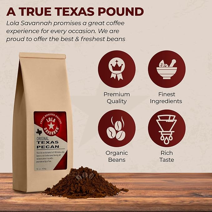 Lola Savannah Texas Pecan Ground Caffeinated Coffee 1lb
