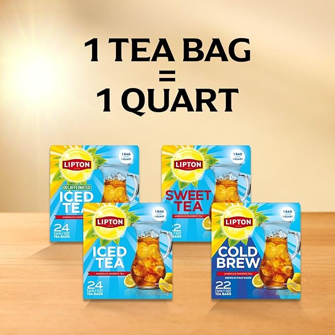 Lipton Decaf Black Iced Tea Bags Family Size Zero Calories 24 Tea Bags (Pack of 2 Total 48 Tea Bags)