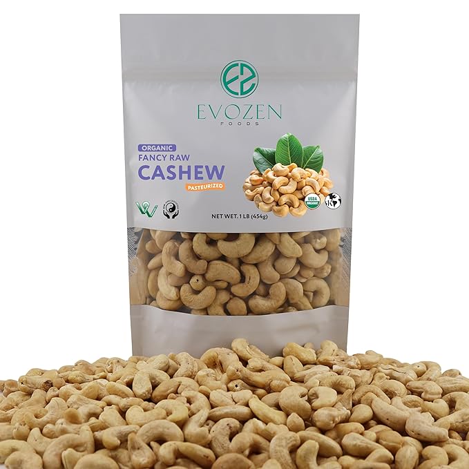 EvoZen Foods Organic Raw Whole Cashews Non-GMO Certified Kosher Vegan Verified (2 LB)