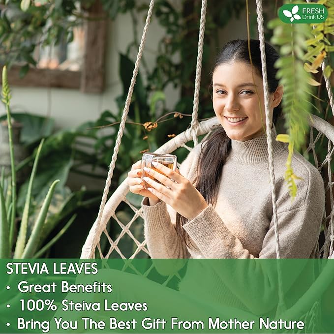 FreshDrinkUS Premium 500+ Natural Stevia Leaves Whole Dried Leaves 100% Pure Stevia Dried Leaves Zero Calorie Sweetener No Additives No Caffeine Vegan