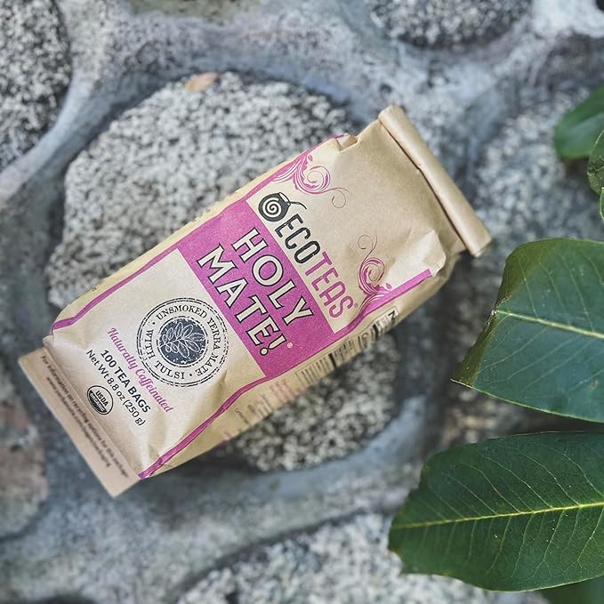 ECOTEAS Holy Mate! Organic Yerba Mate Tea Bags with Tulsi &amp Mint – Natural Energy Detox Herbal Tea Stress Support – Kosher Non-GMO Gluten-Free - 100 Bulk Bags 8.8 oz (Pack of 1)