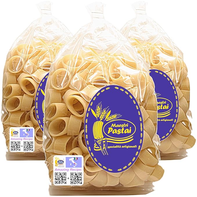 Maestri Pastai Gourmet Calamari Italian Pasta (Italian Calamarata Pasta) (Pack of 3) Special Series 42 Premium Quality Imported from Mercato San Severino Italy 17.66 oz (1.1 lbs) (each)