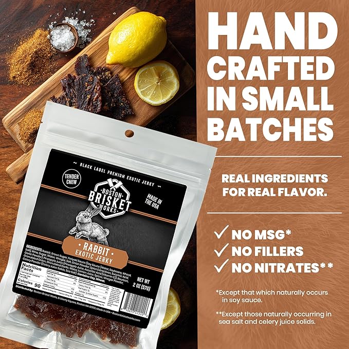 RABBIT JERKY - Premium Small Game Meat - Bushcraft &amp Survival Snack - Unique Hunter Gift for Brother Him - Exotic Food Present
