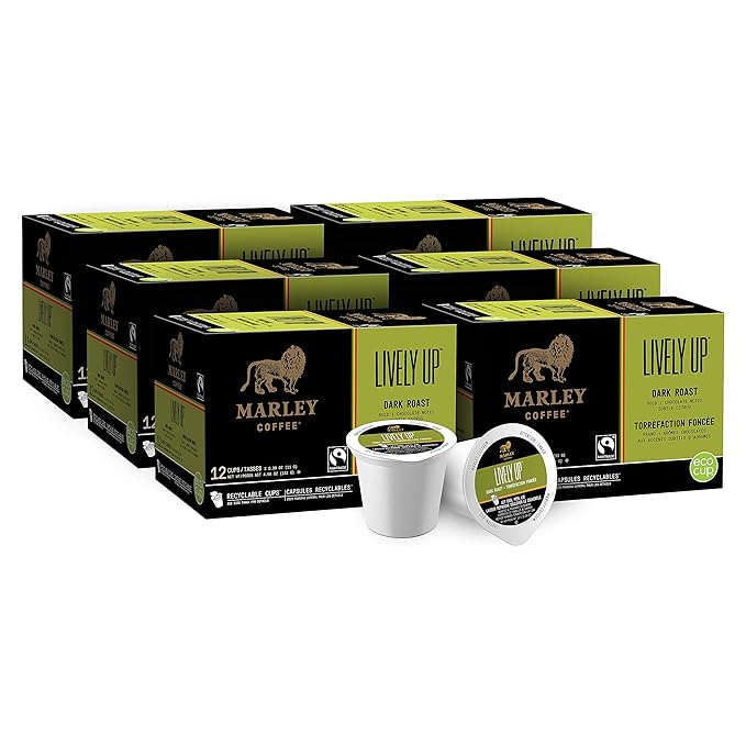 Marley Coffee Lively Up Fairtrade Certified Dark Roast Coffee Keurig K-Cup Brewer Compatible Pods 12 Count (Pack of 6)