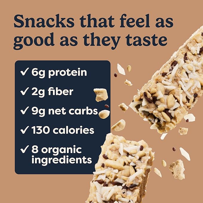 Tosi Nut Bars Cashew Coconut Healthy Snacks for Adults &amp Kids Plant Based Crunchy Bars (6G Protein) Organic Keto Snacks Vegan Gluten &amp Soy Free Low Sugar Omega 3s 1oz 12-Pack