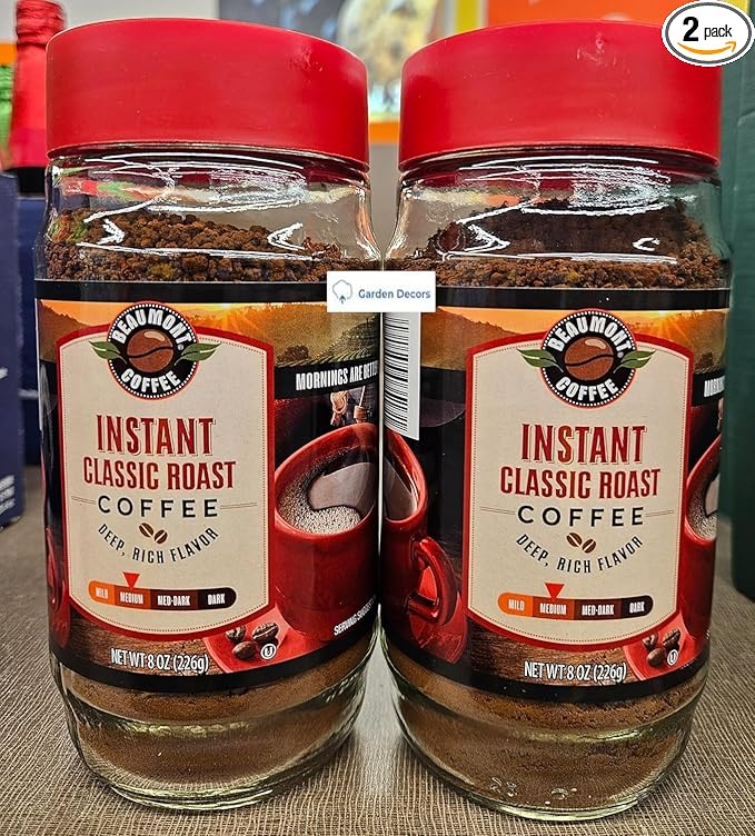Classic Beaumont Instant Medium Roast Coffee 8oz 227g (Two Bottles)