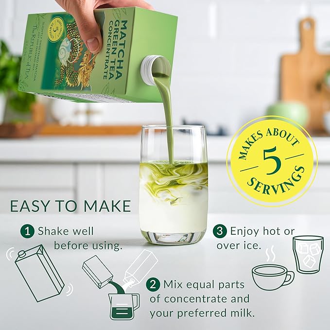 The Republic of Tea – Matcha Green Tea Concentrate 6 Cartons – 32 fl oz (5 Servings) Matcha Latte Mix Naturally Caffeinated Gluten Free Japanese Green Tea