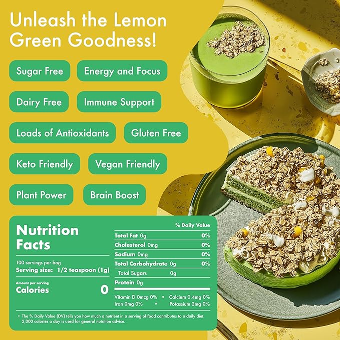 Caff Off Decaf Lemon Matcha Green Tea Powder From Japan – 3.52 oz / 100 g – Ceremonial Grade &amp Sugar-Free – No Fillers or Milk Powders – Naturally Decaffeinated Without Chemicals – Tested for Heav