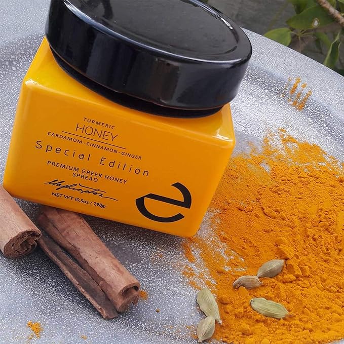 Eulogia of Sparta Premium Honey With Turmeric and Spices Blend of HoneyIntensely Delicious Taste Great Health Benefits 10.5 oz.