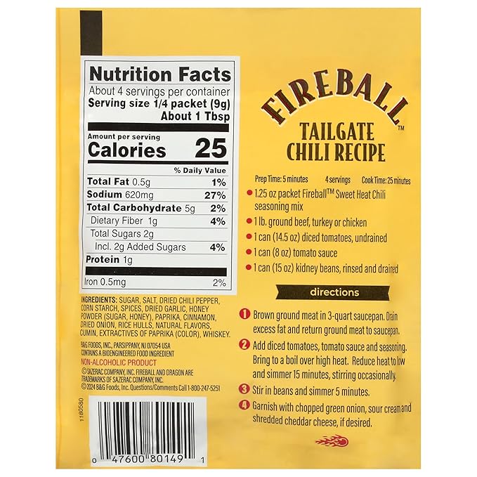 Fireball Sweet Heat Chili Seasoning Mix 1.25 oz (Pack of 12)