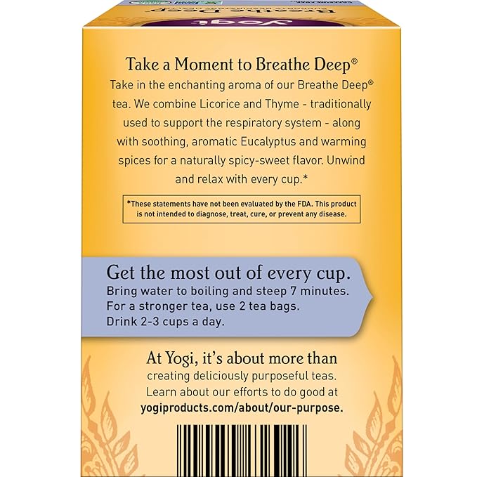 Yogi Tea Breathe Deep Tea - 16 Tea Bags per Pack (6 Packs) - Organic Respiratory Tea - Supports Respiratory Health - Includes Licorice Root Eucalyptus Leaf Ginger Root &amp Cinnamon Bark