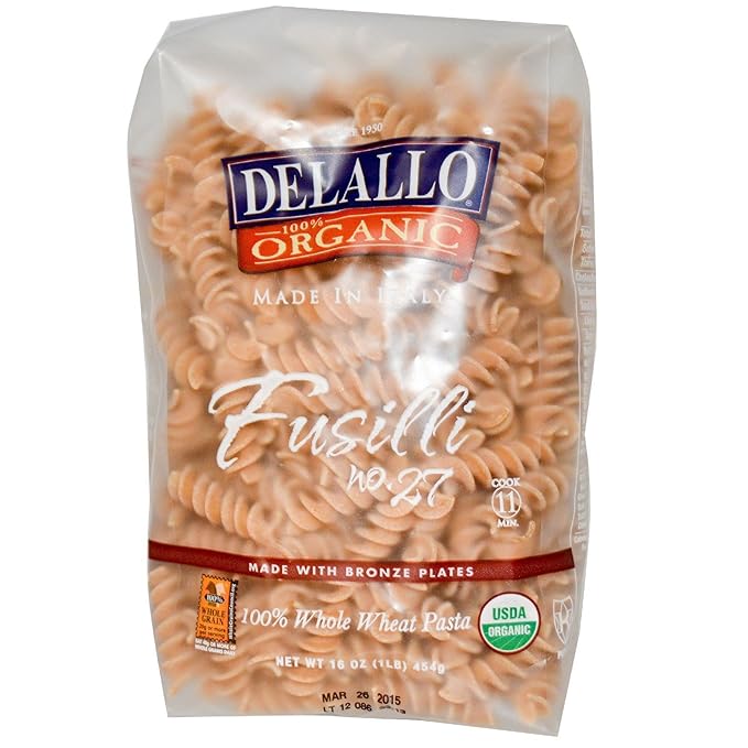 DeLallo Fusilli No. 27 100% Organic Whole Wheat Pasta 16 oz (Pack of 6)