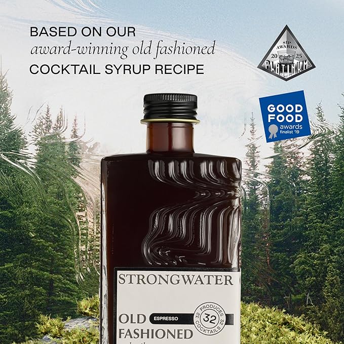 Strongwater Espresso Old Fashioned Craft Cocktail Mixer - Makes 32 Cocktails - Handcrafted Old Fashioned Syrup with Real Coffee Cinnamon Sugar &amp Cherry - Just Mix with Bourbon or Whiskey