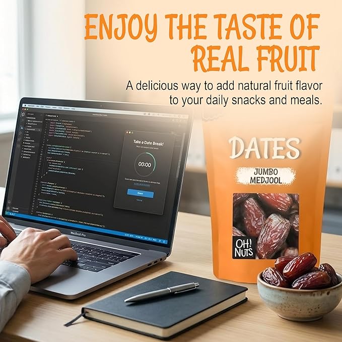 Oh! Nuts Jumbo Medjool Dates - Dried Dates - 2 lb - Unpitted Medjool Dates - No Sugar Added - Dehydrated Fruit Snack