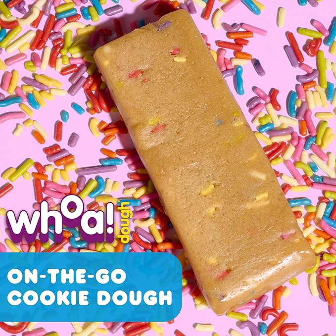 Whoa Dough Edible Cookie Dough Bars- Certified Non-GMO Kosher and Gluten Free Bars - Healthy Snack Foods - Plant Based Snacks Made With Real Ingredients - Sprinkle Sugar Cookie Dough - 4 Pack