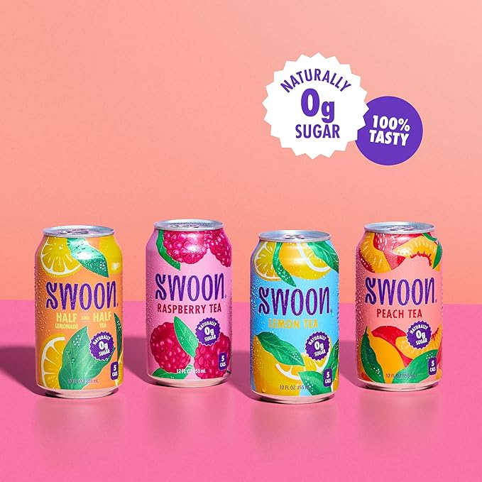 Swoon Sugar Free Iced Tea Classics Variety Pack - Zero Sugar Drinks in Lemon Raspberry Peach Half &amp Half Flavours - Low Carb Paleo-Friendly Gluten-Free Keto Iced Tea - 12 fl.oz (Pack of 12)