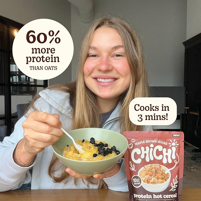 ChiChi – Protein Hot Cereal | Maple Brown Sugar (8.8 oz x 4 pouches 20 servings) —Made with Chickpeas Protein-packed (10g) High Fiber Made with Simple Ingredients Grain Free Gluten Free Vegan
