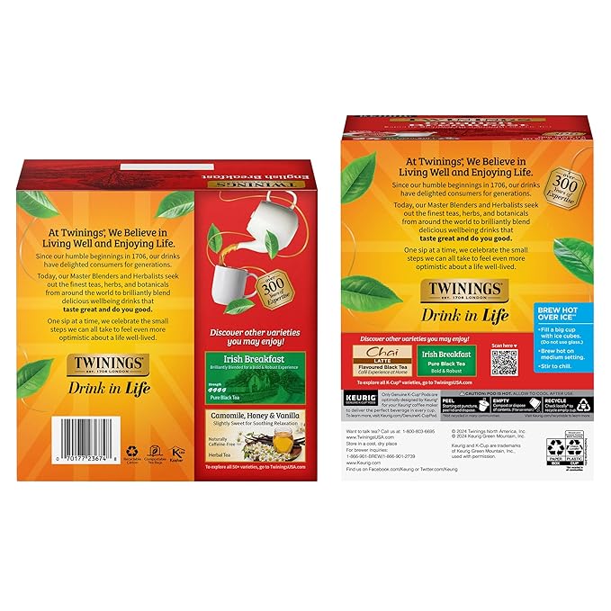 Twinings English Breakfast Tea K-Cup Pods 24 Count (Pack of 1) + English Breakfast Tea Bags 100 Count (Pack of 1)