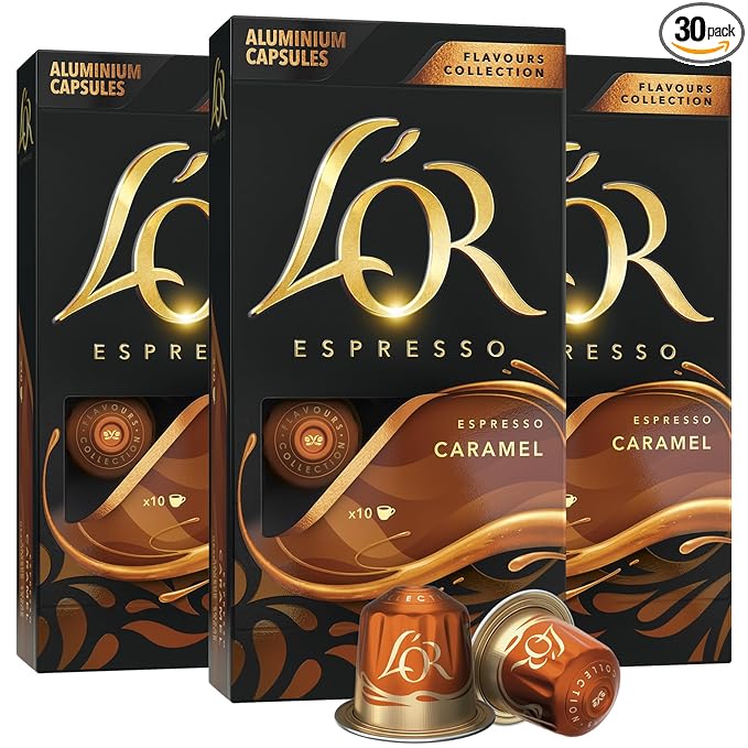 L'OR Espresso Capsules 30 Count Caramel Single-Serve Aluminum Coffee Capsules Compatible with the L'OR BARISTA System &amp *Nespresso Original Machines
