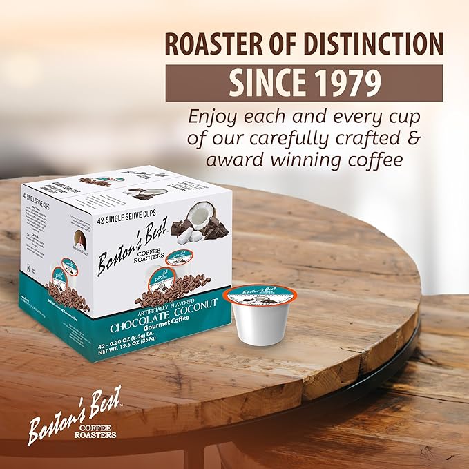Boston’s Best - Chocolate Coconut Flavored Dessert Gourmet Coffee Compatible with Keurig Coffee Maker 1 Count (42 Single Serve Medium Roast Cups)