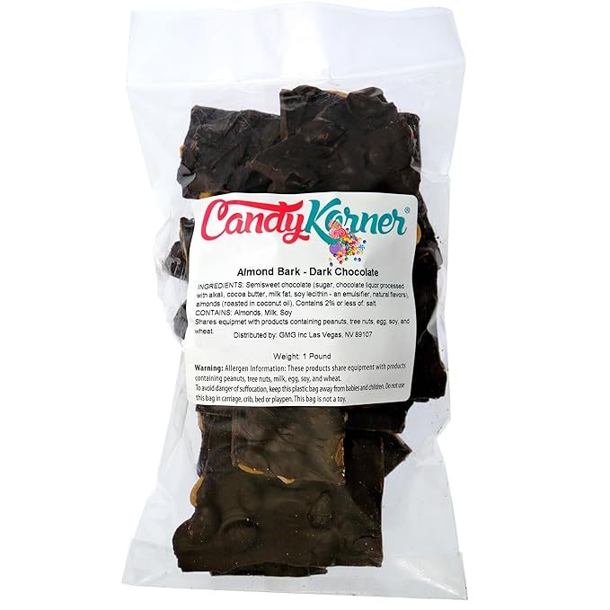 Dark Chocolate Almond Bark - 1 Pound - Gourmet Handmade Chocolate with Roasted Almonds - 16 Ounces by CandyKorner