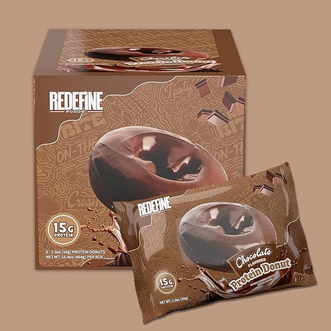Redefine Foods Chocolate Protein Donut - 8 Count - Chocolate Flavor - 15g of Protein Per Serving - No Artificial Ingredients